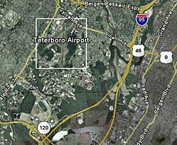 Figure 1. Map of the two study areas (in boxes) where calling frogs were surveyedTeterboro Airport and Upper Penhorn Marsh in the Hackensack Meadowlands, New Jerseyand surrounding urban areas.
